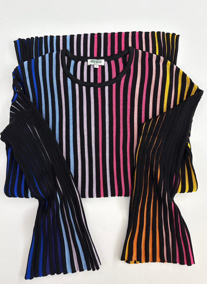 MULTICOLOR STRIPED RIB KNIT TUNIC TOP AND SKIRT SET S/M