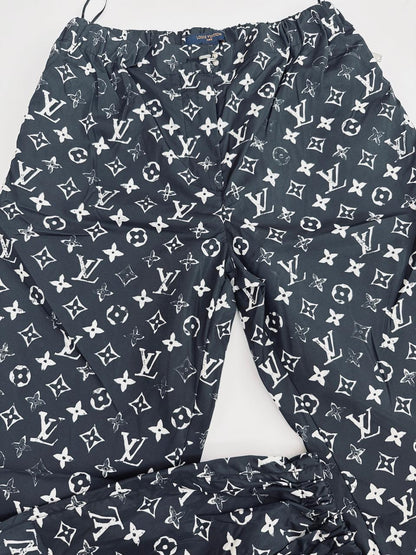 BLACK WHITE STENCIL EFFECT MONOGRAM JOGGING PANTS