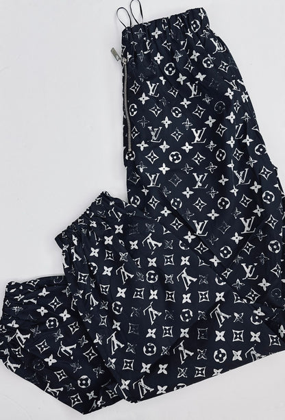 BLACK WHITE STENCIL EFFECT MONOGRAM JOGGING PANTS