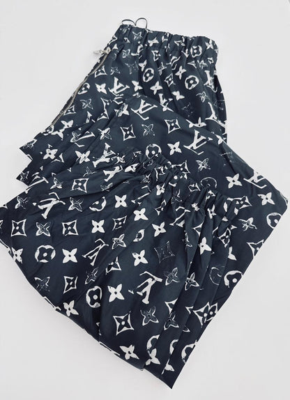 BLACK WHITE STENCIL EFFECT MONOGRAM JOGGING PANTS