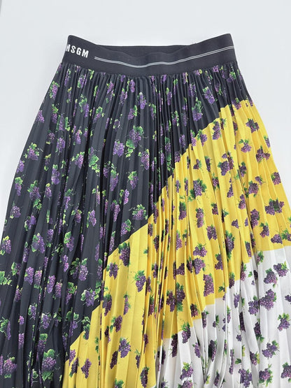 MULTICOLOR GRAPES PRINT PLEATED SKIRT 38