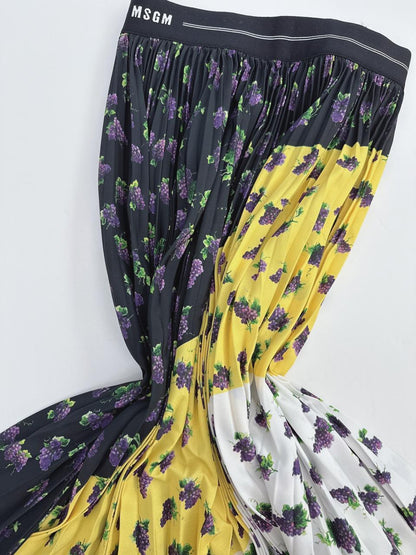 MULTICOLOR GRAPES PRINT PLEATED SKIRT 38