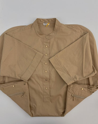 BEIGE STUD AND ZIP DETAIL DRESS 42