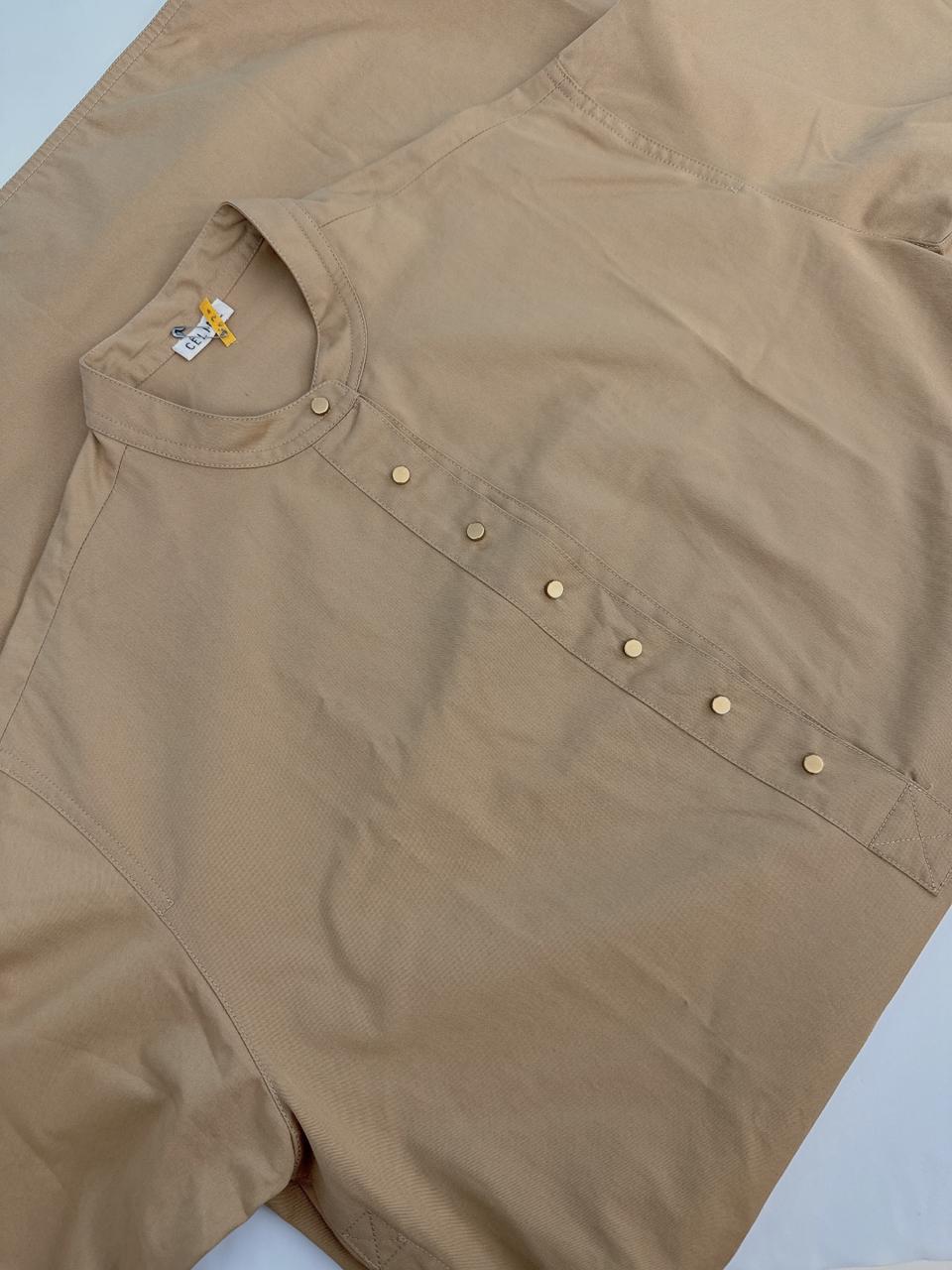 BEIGE STUD AND ZIP DETAIL DRESS 42