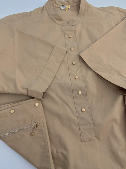 BEIGE STUD AND ZIP DETAIL DRESS 42