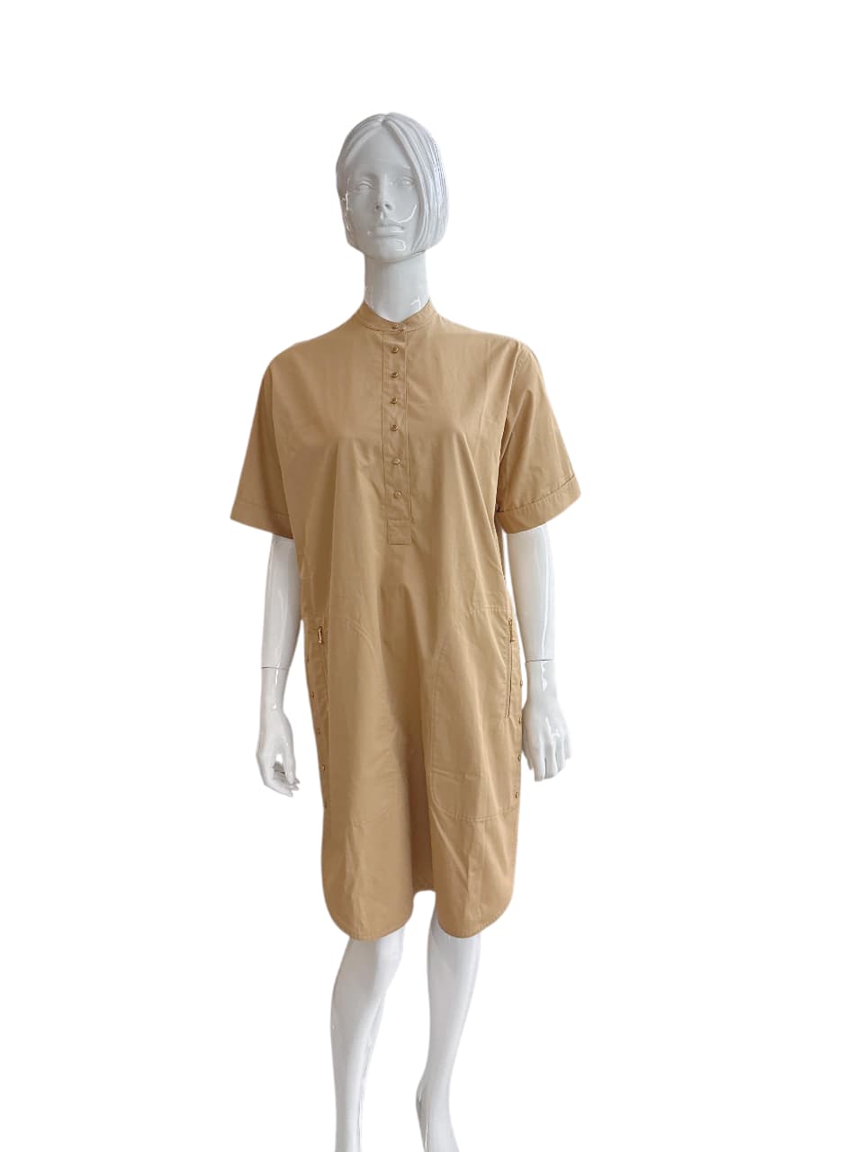 BEIGE STUD AND ZIP DETAIL DRESS 42