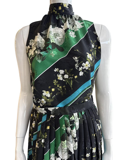 BLACK MULTICOLOR FLORAL PRINT TOP AND SKIRT SET 38/36