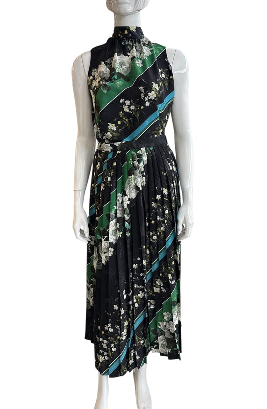 BLACK MULTICOLOR FLORAL PRINT TOP AND SKIRT SET 38/36