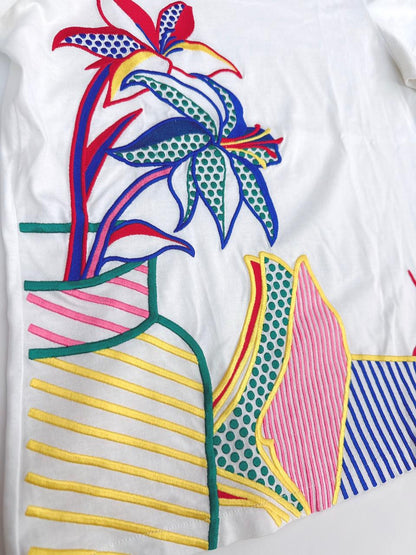 WHITE PRINTED COTTON T-SHIRT S