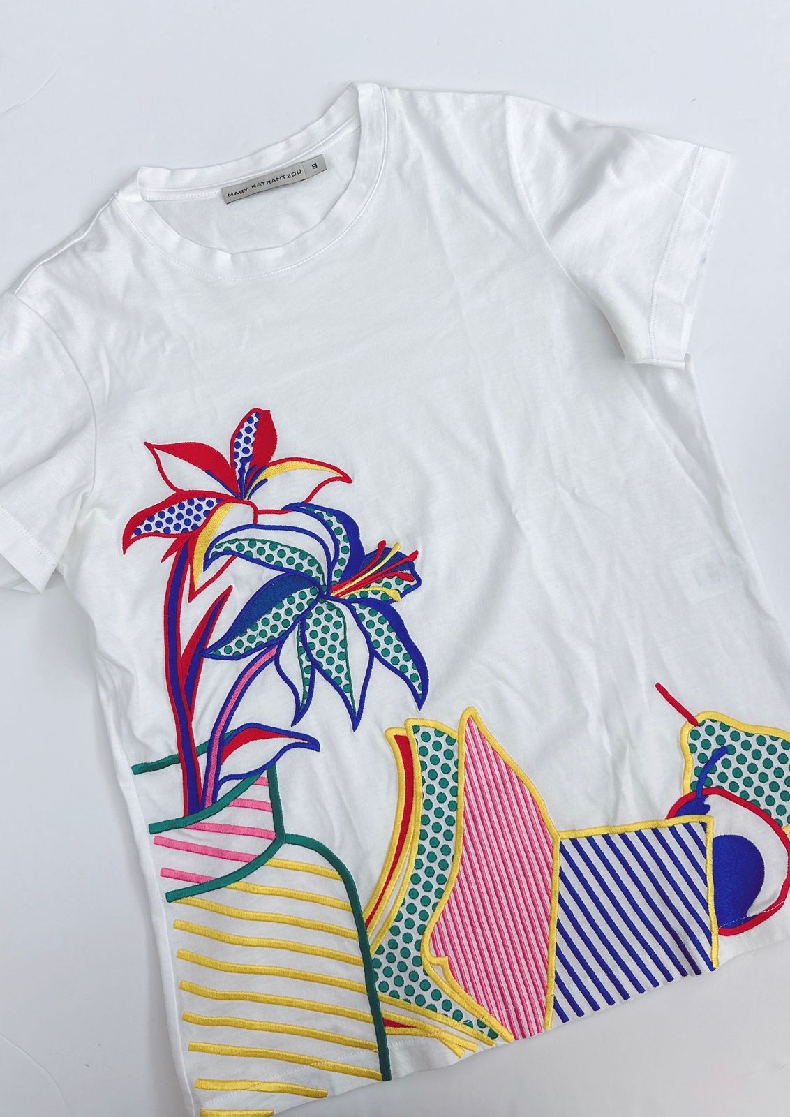 WHITE PRINTED COTTON T-SHIRT S