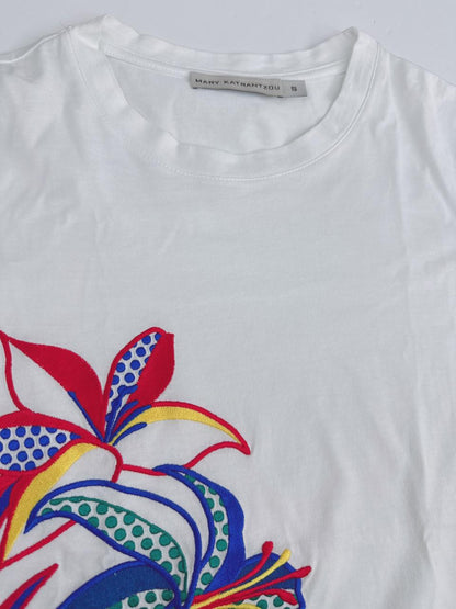 WHITE PRINTED COTTON T-SHIRT S