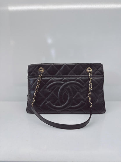 BLACK SOFT CAVIAR LEATHER CC TIMELESS TOTE BAG GHW