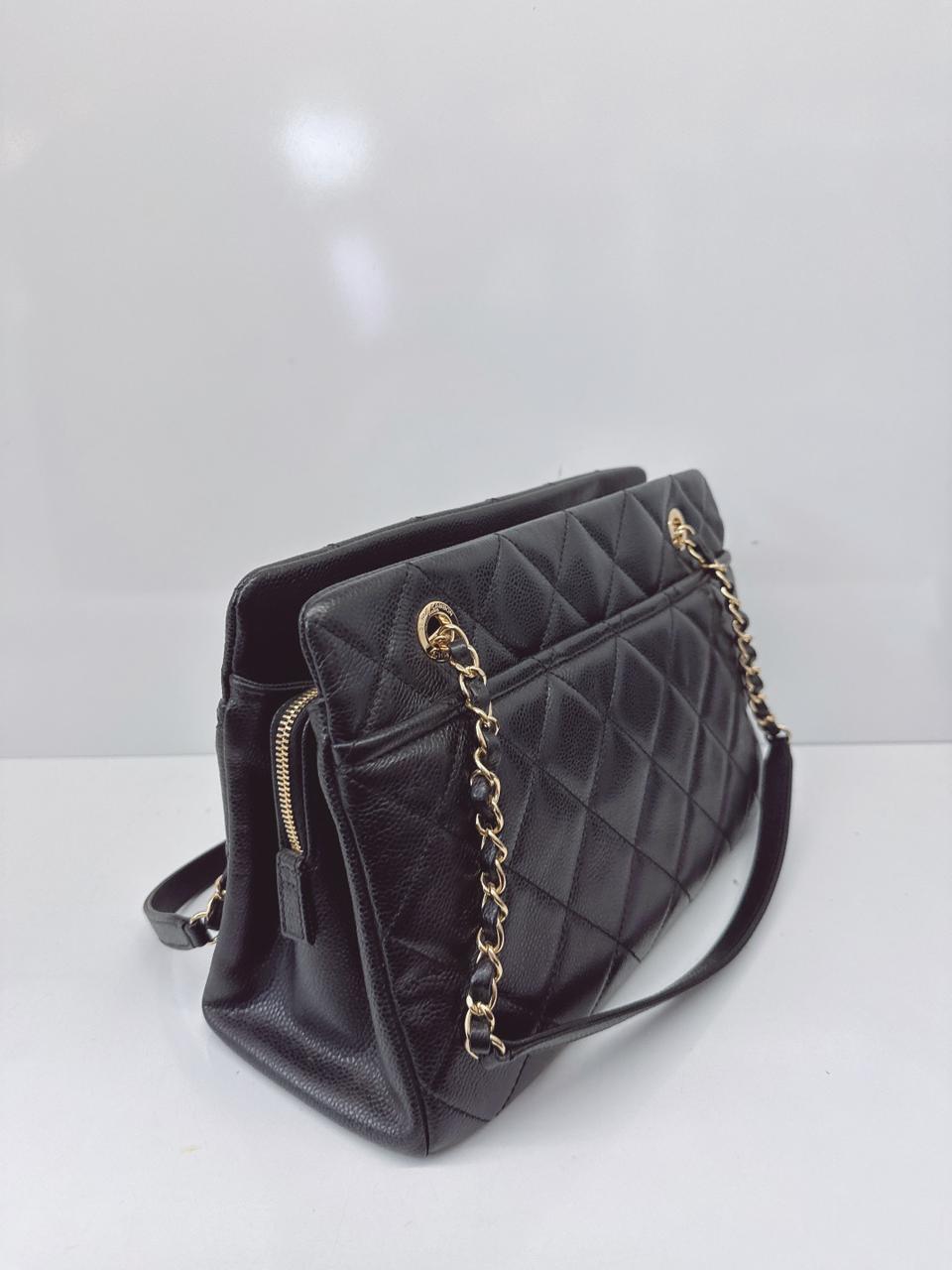 BLACK SOFT CAVIAR LEATHER CC TIMELESS TOTE BAG GHW