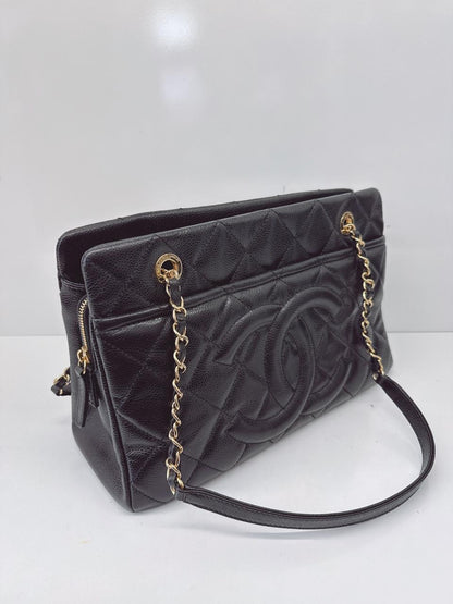 BLACK SOFT CAVIAR LEATHER CC TIMELESS TOTE BAG GHW