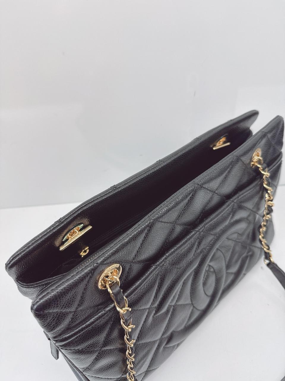 BLACK SOFT CAVIAR LEATHER CC TIMELESS TOTE BAG GHW