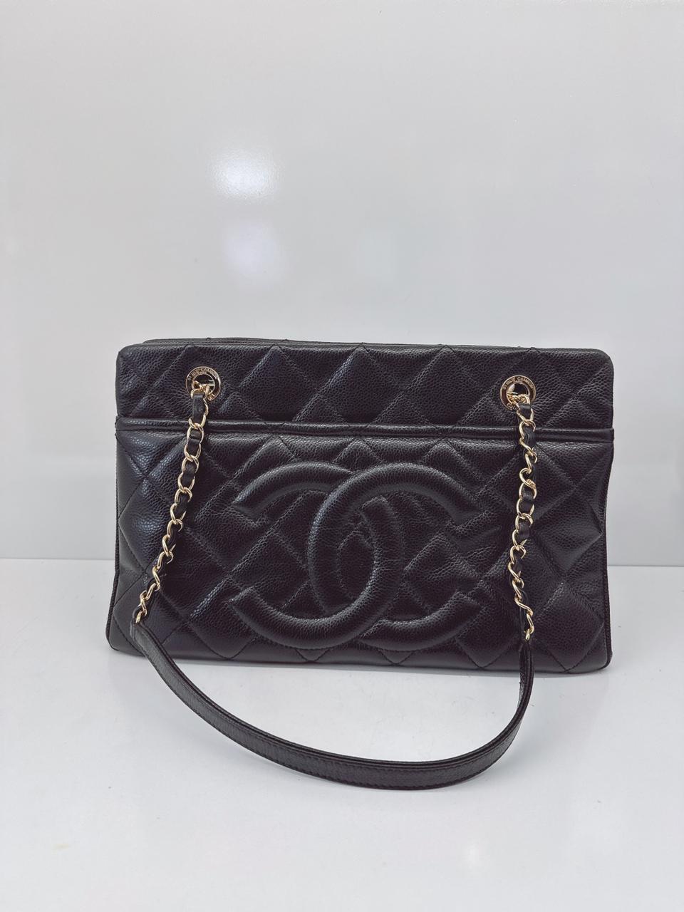 BLACK SOFT CAVIAR LEATHER CC TIMELESS TOTE BAG GHW