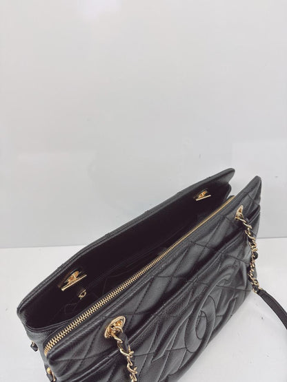 BLACK SOFT CAVIAR LEATHER CC TIMELESS TOTE BAG GHW