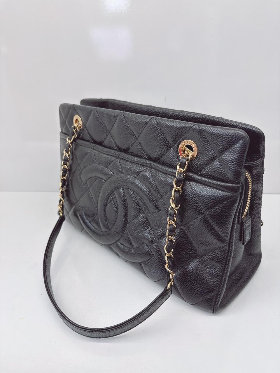 BLACK SOFT CAVIAR LEATHER CC TIMELESS TOTE BAG GHW