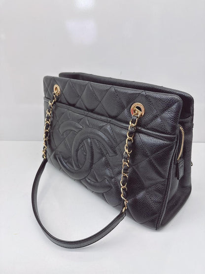 BLACK SOFT CAVIAR LEATHER CC TIMELESS TOTE BAG GHW