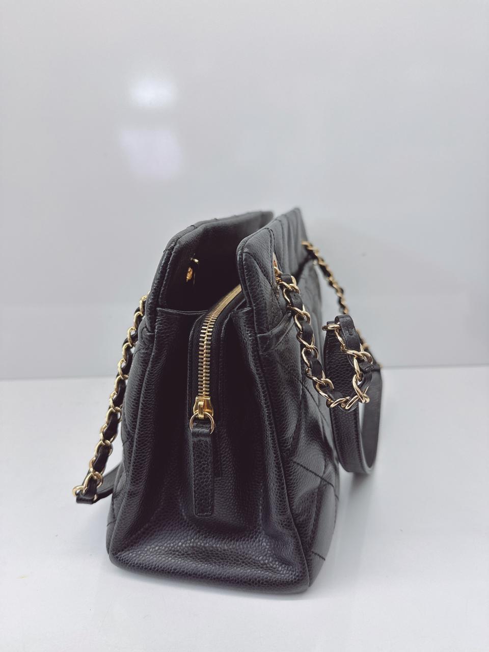 BLACK SOFT CAVIAR LEATHER CC TIMELESS TOTE BAG GHW