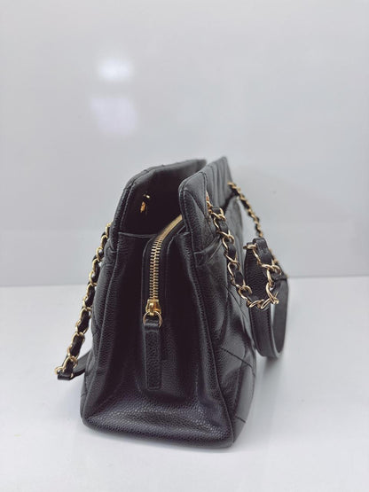 BLACK SOFT CAVIAR LEATHER CC TIMELESS TOTE BAG GHW