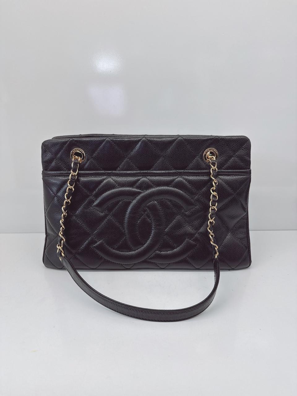 BLACK SOFT CAVIAR LEATHER CC TIMELESS TOTE BAG GHW