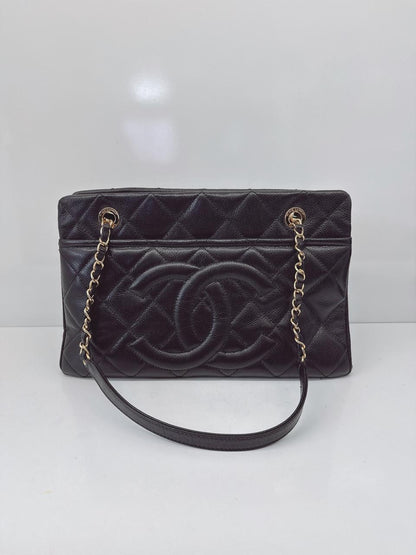 BLACK SOFT CAVIAR LEATHER CC TIMELESS TOTE BAG GHW