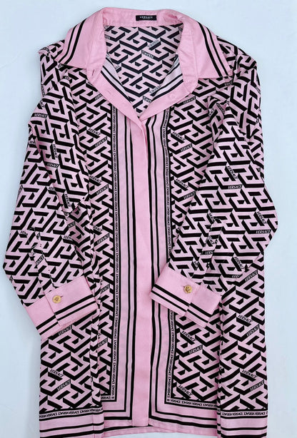 VERSACE PINK SILK PRINT FULL SLEEVE SHIRT 46 175/100A