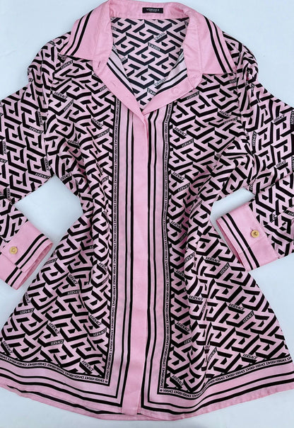 VERSACE PINK SILK PRINT FULL SLEEVE SHIRT 46 175/100A