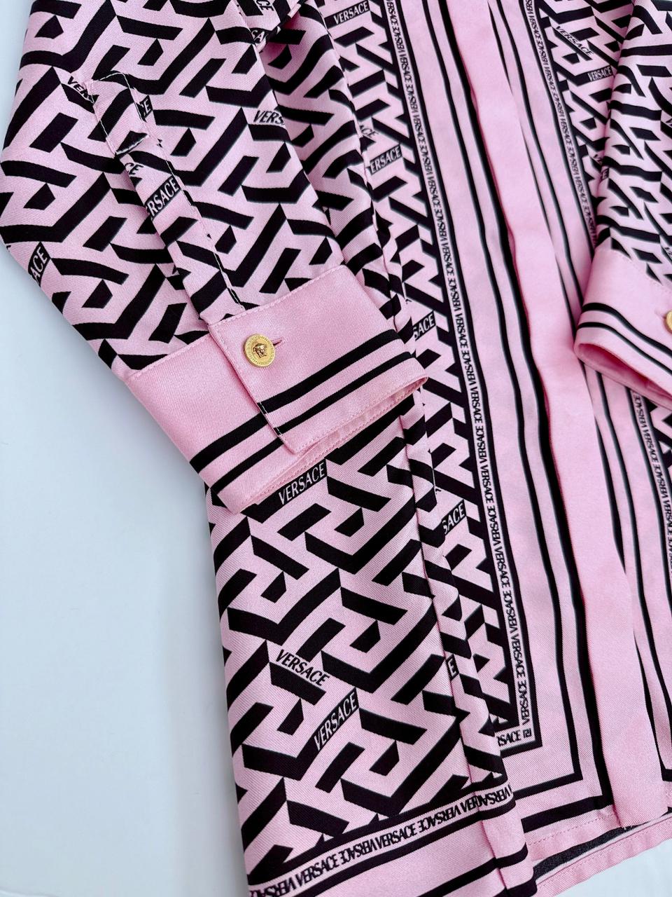 VERSACE PINK SILK PRINT FULL SLEEVE SHIRT 46 175/100A
