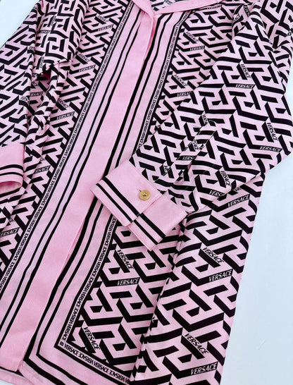 VERSACE PINK SILK PRINT FULL SLEEVE SHIRT 46 175/100A