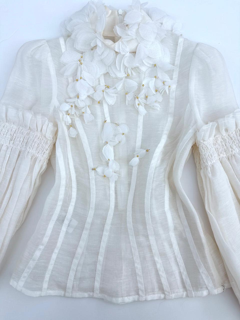 WHITE POSTCARD MACRAME-LACE EMBROIDED-VIOLE TOP 0