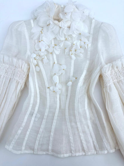 WHITE POSTCARD MACRAME-LACE EMBROIDED-VIOLE TOP 0