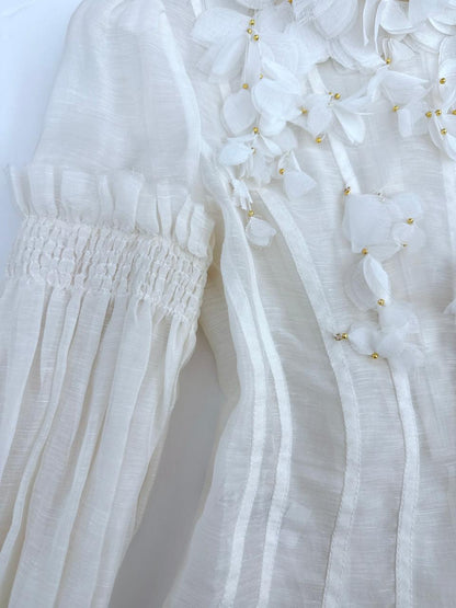 WHITE POSTCARD MACRAME-LACE EMBROIDED-VIOLE TOP 0