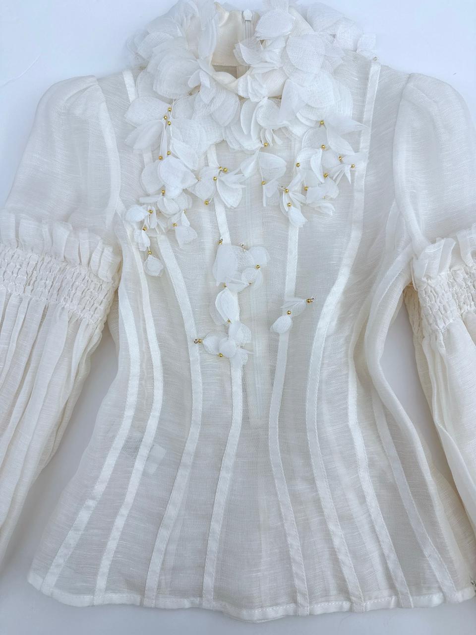 WHITE POSTCARD MACRAME-LACE EMBROIDED-VIOLE TOP 0