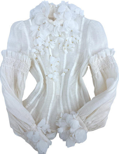 WHITE POSTCARD MACRAME-LACE EMBROIDED-VIOLE TOP 0
