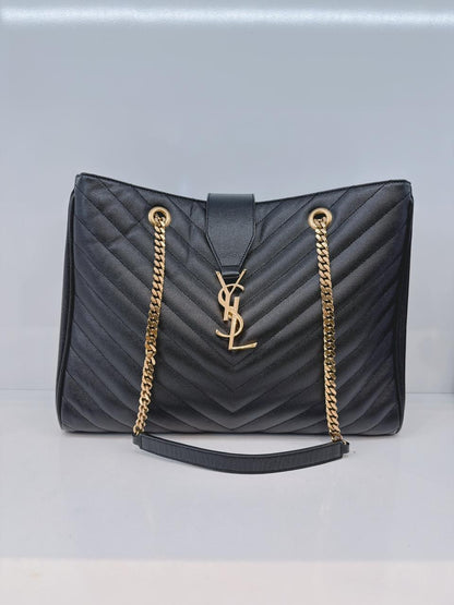 BLACK MATELASSE LEATHER CASSANDRE SHOPPER TOTE