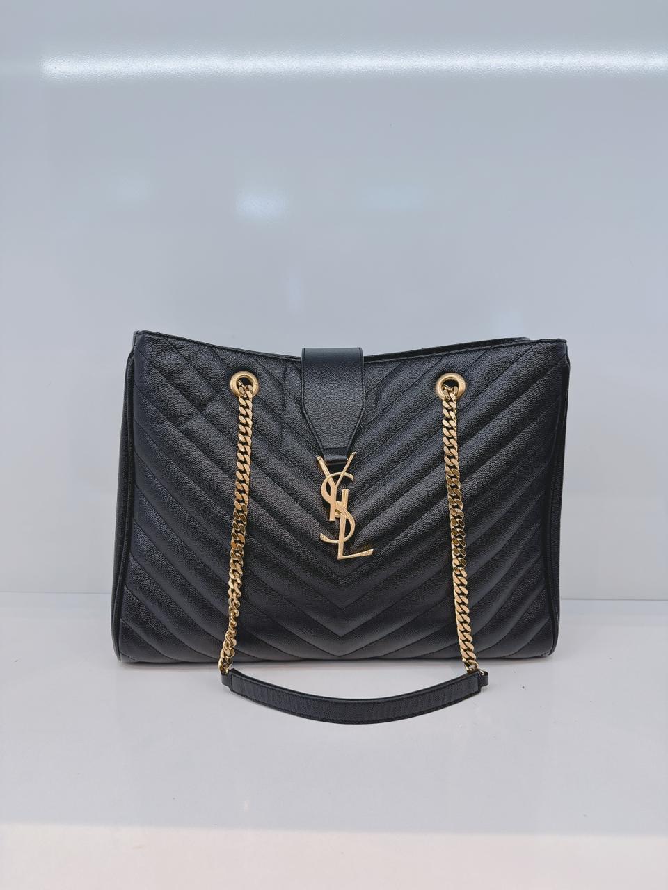 BLACK MATELASSE LEATHER CASSANDRE SHOPPER TOTE