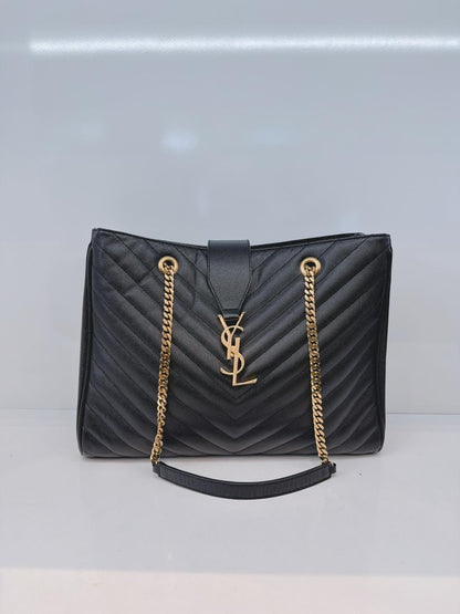 BLACK MATELASSE LEATHER CASSANDRE SHOPPER TOTE