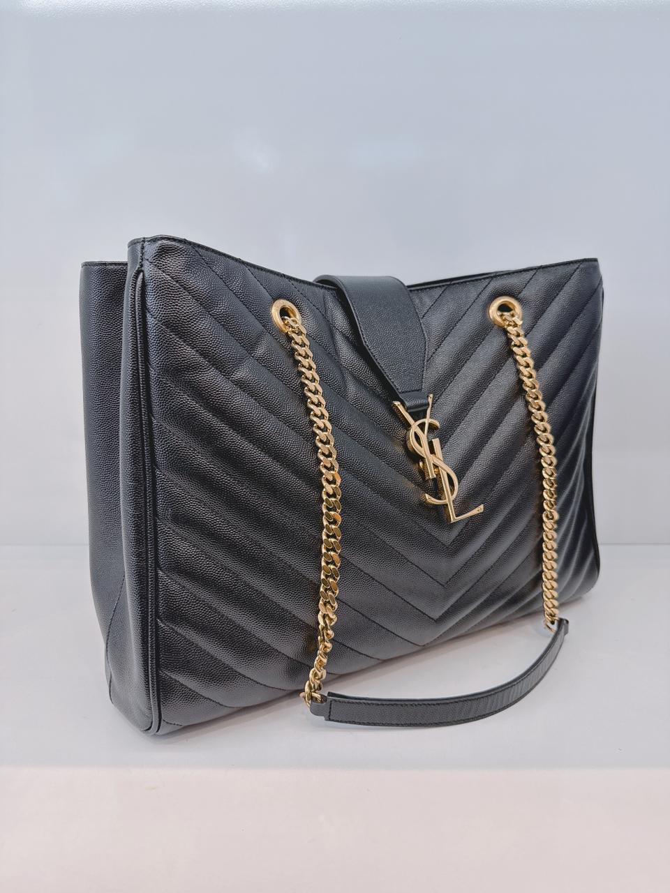 BLACK MATELASSE LEATHER CASSANDRE SHOPPER TOTE