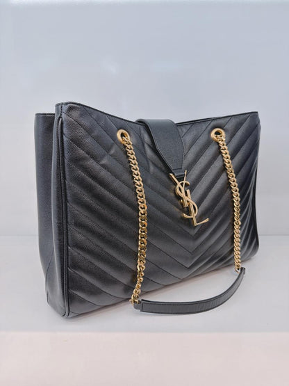 BLACK MATELASSE LEATHER CASSANDRE SHOPPER TOTE