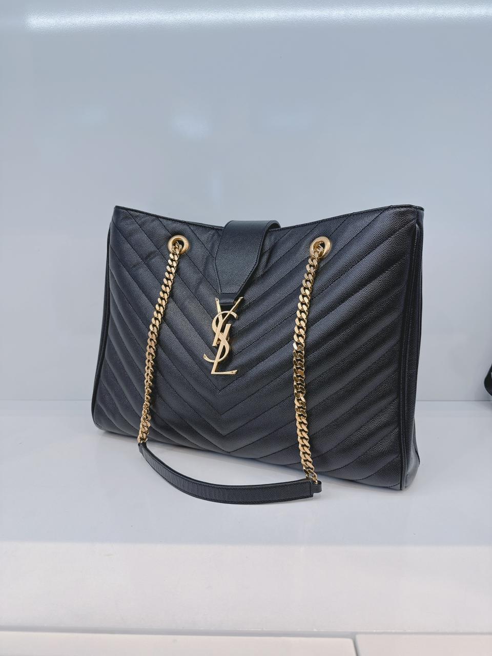 BLACK MATELASSE LEATHER CASSANDRE SHOPPER TOTE
