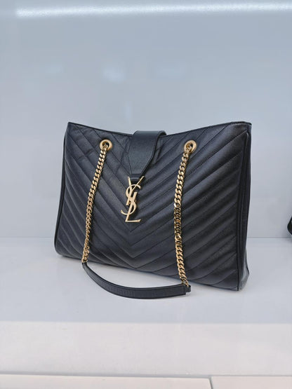 BLACK MATELASSE LEATHER CASSANDRE SHOPPER TOTE