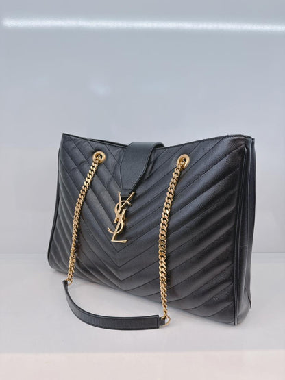 BLACK MATELASSE LEATHER CASSANDRE SHOPPER TOTE