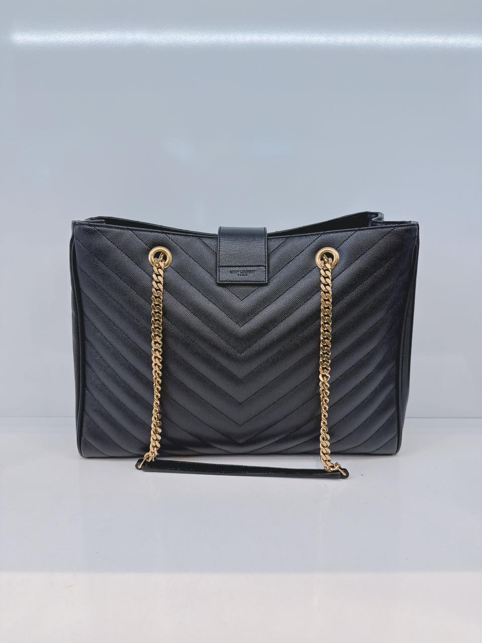 BLACK MATELASSE LEATHER CASSANDRE SHOPPER TOTE