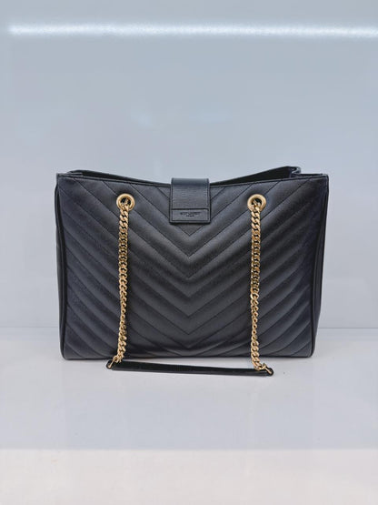 BLACK MATELASSE LEATHER CASSANDRE SHOPPER TOTE