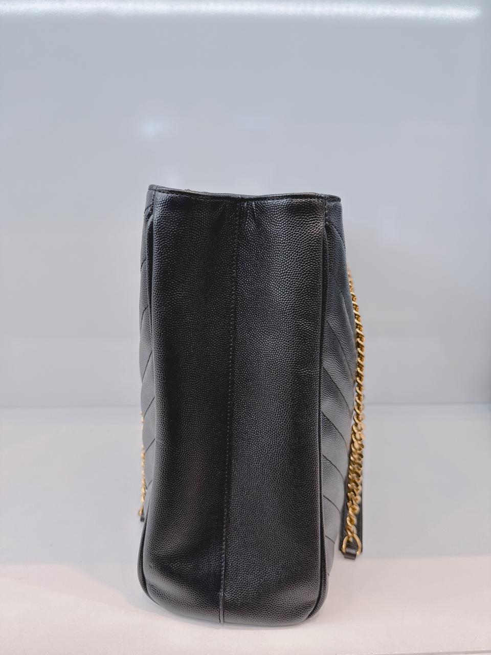 BLACK MATELASSE LEATHER CASSANDRE SHOPPER TOTE