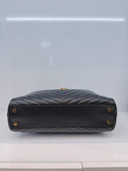 BLACK MATELASSE LEATHER CASSANDRE SHOPPER TOTE