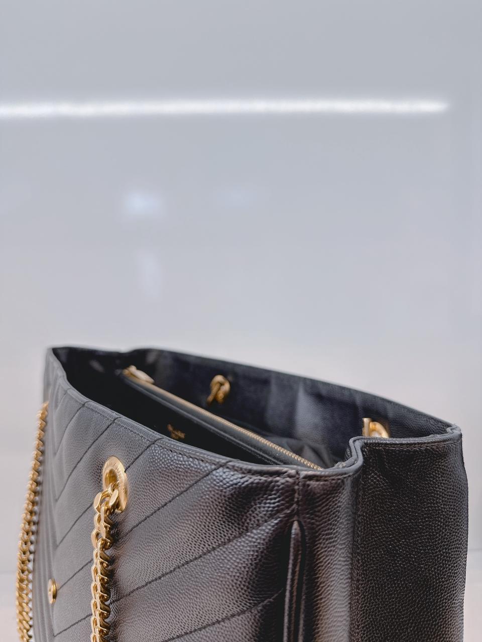 BLACK MATELASSE LEATHER CASSANDRE SHOPPER TOTE