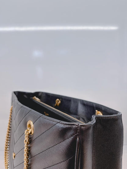 BLACK MATELASSE LEATHER CASSANDRE SHOPPER TOTE
